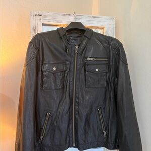 Murano Black Leather Military Jacket